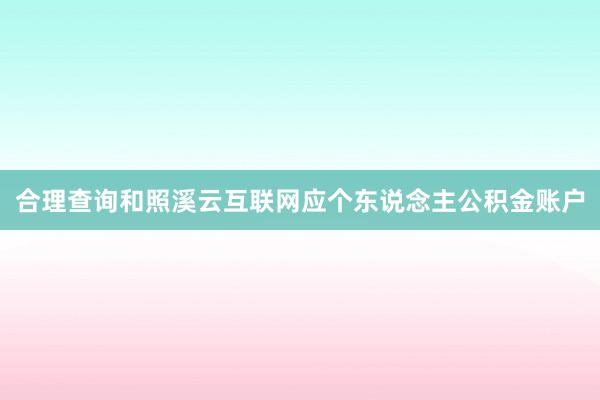 合理查询和照溪云互联网应个东说念主公积金账户